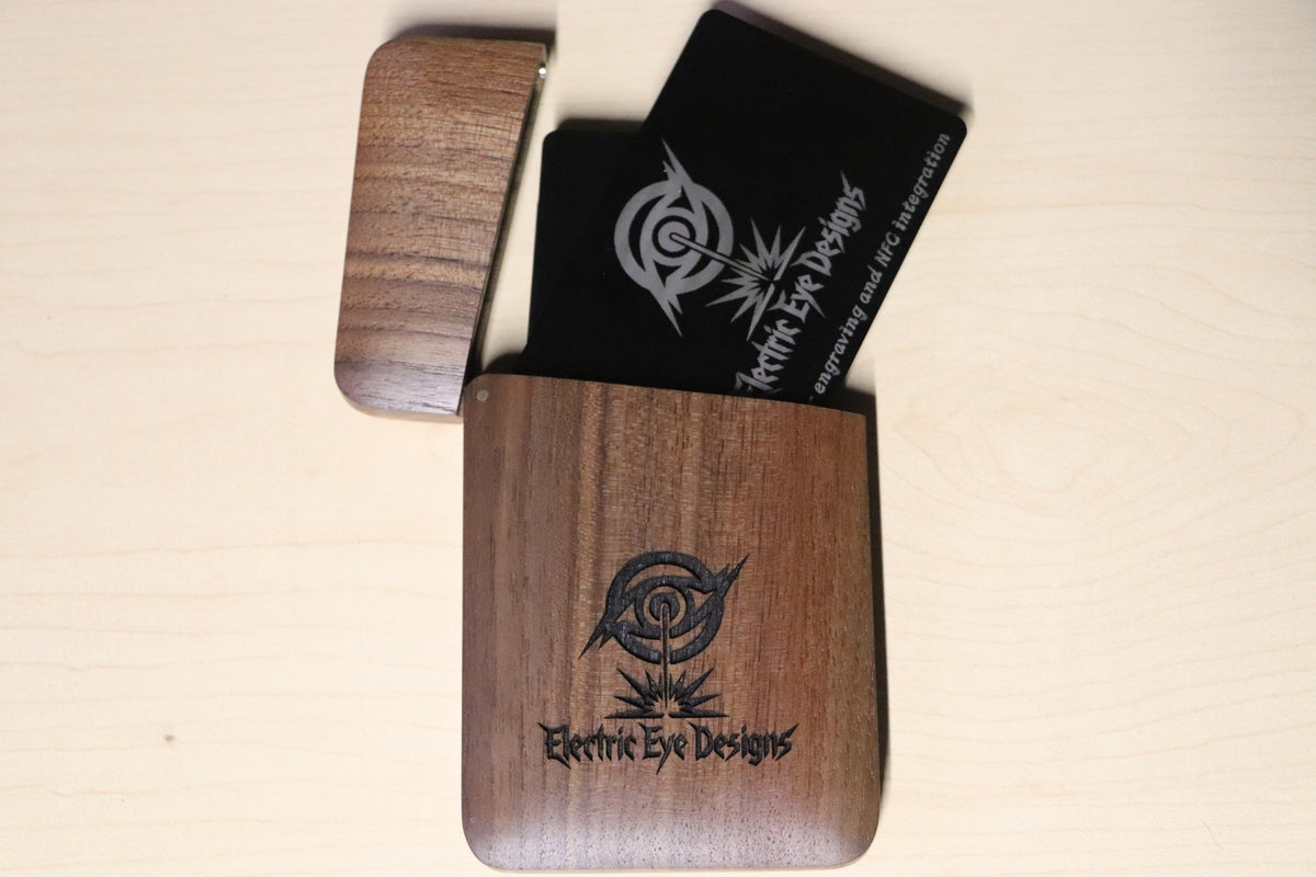Custom Engraved Walnut Business Card Holder | Magnetic Wood Case