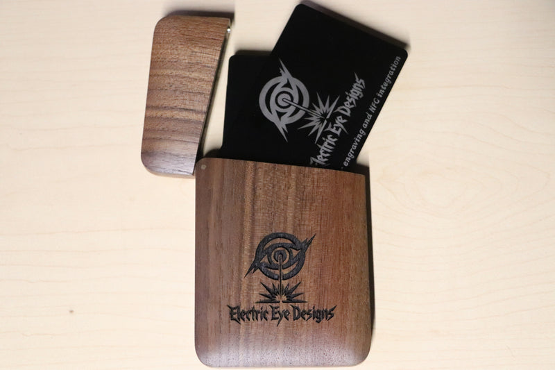 Custom Engraved Walnut Business Card Holder | Magnetic Wood Case
